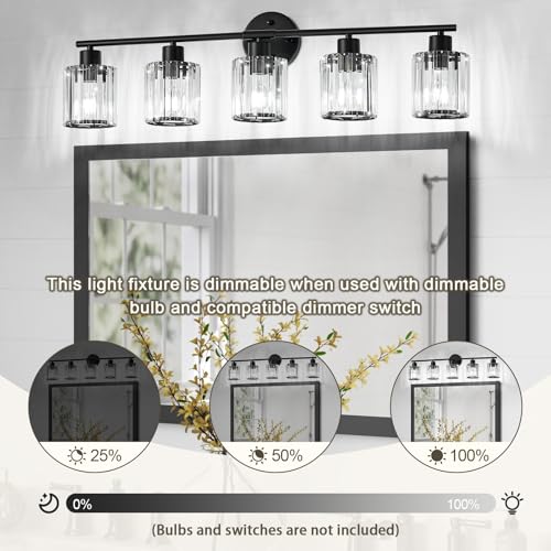 Modern Black Crystal Bathroom Light Fixtures