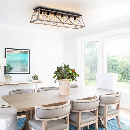 38" Large Rectangular Flush Mount Ceiling Light with Oak White Finish