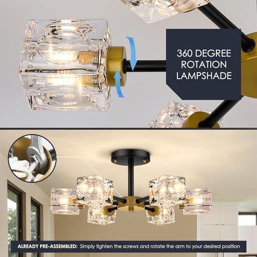 6 Light Crystal Semi Flush Mount Ceiling Light Fixture