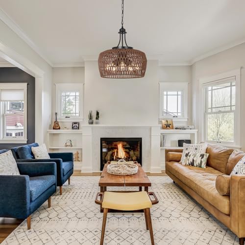 Coffee Rattan Chandeliers for Dining Room