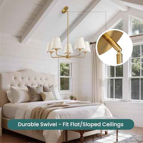 KAISITE Modern Gold Chandelier 5-Light Farmhouse Chandelier for Dining Room Industrial Dining Kitchen Light Fixture Over Table Ceiling Chandelier for Bedroom Living Room Foyer Entryway