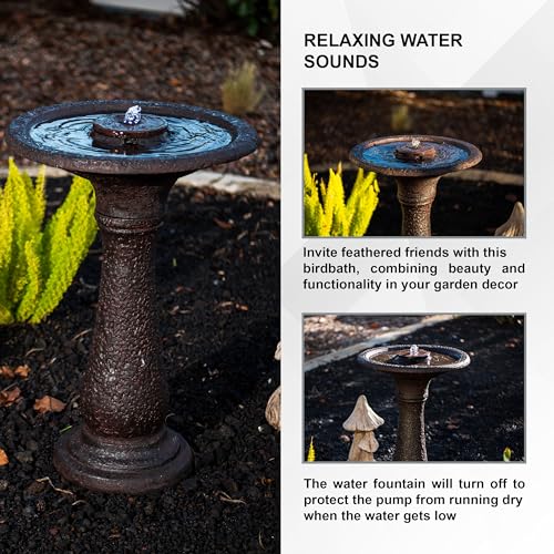 23.43" Tiered Freestanding Classic Bird Bath Outdoor Water Fountain Resin with Auto Shut