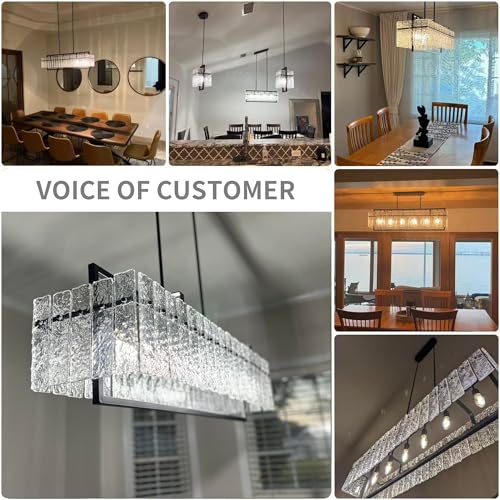 Modern Rectangle Black Crystal Chandeliers for Dining Room