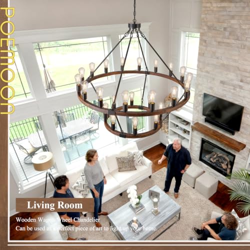 Farmhouse Wood Wagon Wheel Chandelier 24 (24 Count)