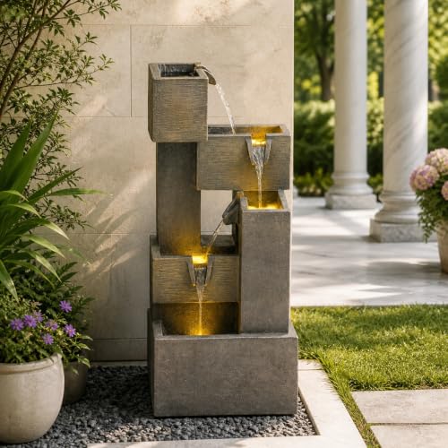 32.5" 5 Tier Outdoor Water Fountain LED Cascading Waterfall