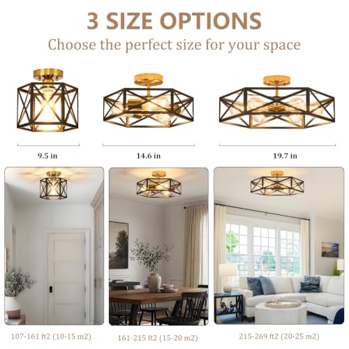 Farmhouse Black and Gold Semi Flush Mount Ceiling Light 19.7 Inch (Black and Gold / 19.7 Inch)
