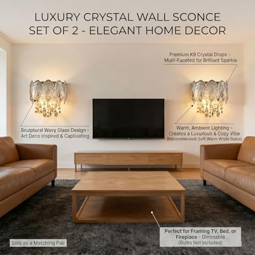 Modern 2 Light K9 Crystal Wall Sconce