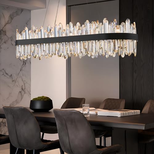 Black Oval Crystal Chandelier L45.3 inch