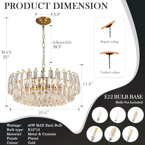 23.6" Gold Crystal Chandeliers Fully Transparent Crystal Modern3