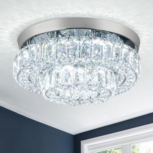12 Inch Crystal Chandelier LED Ceiling Light 2 Tier Flush Mount Ceiling Light Fixtures Modern Chandelier Lighting for Hallway Bedroom Dining Room Kitchen