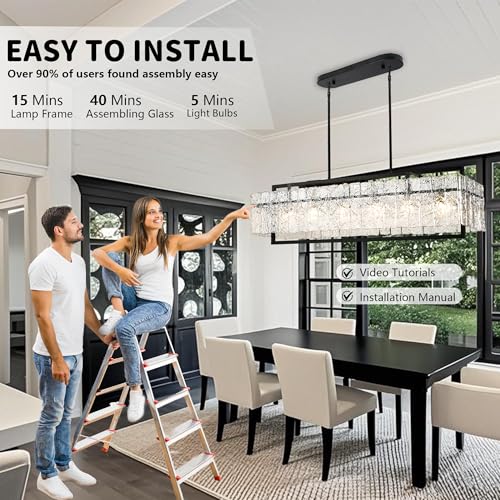 Modern Rectangle Black Crystal Chandeliers for Dining Room
