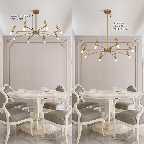 Lighting Contemporary 8 Lights LED Chandeliers Brushed Brass Living Room Light Fixture Gold Sputnik Flush Mount Ceiling Light Fixture Small Modern Ceiling Lamp for Bedroom
