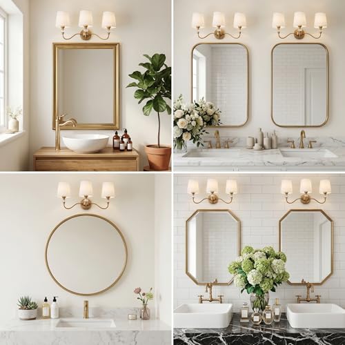 3 Light Vintage Bathroom Vanity Light Fixtures Over Mirror