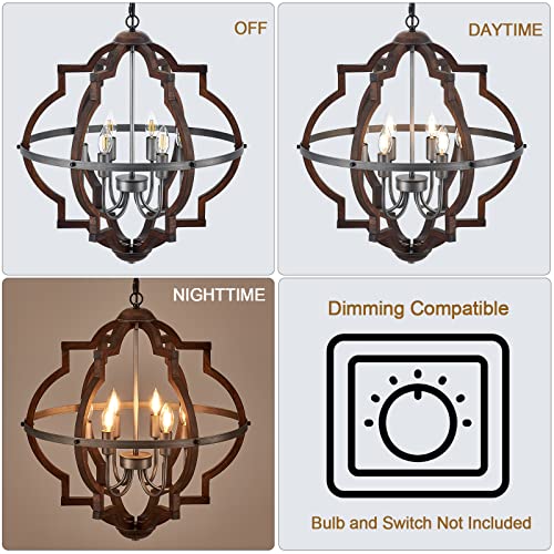 6 Light Wood Farmhouse Chandelier for Dining Room Hallway