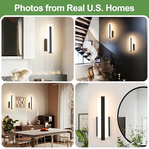 Hardwired Black Dimmable Modern LED Wall Sconce 3000K 3500K 4000K 5000K 6000K Indoor Wall Lights Up and Down Wall Mount Light for Living Room Bedroom Hallway Corridor