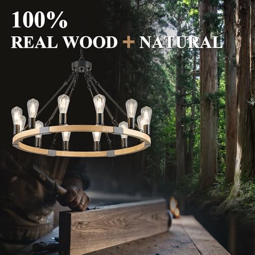 Natural Wooden Wagon Wheel Chandelier 12