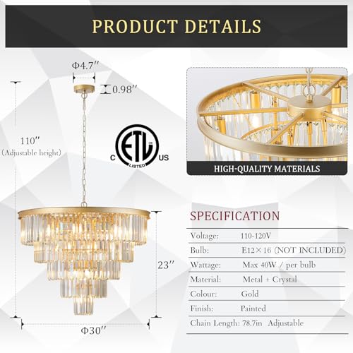 30" Modern Crystal Chandelier