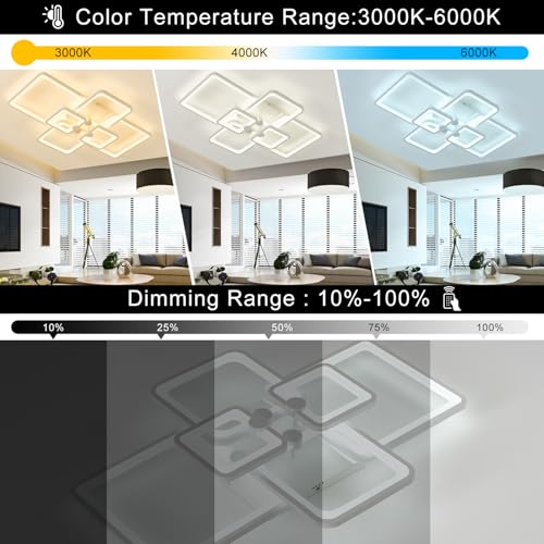 Dimmable White Modern Ceiling Lamp with Remote for for Living Room
