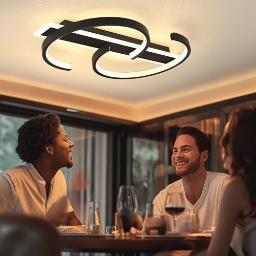 LED Ceiling Light 2 Rings Black Modern Ceiling lamp 35W Flush Mount Ceiling Light with Remote 3000