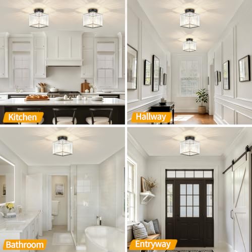 Modern Black Ceiling Light Fixture Crystal Hallway Entryway Light Fixtures