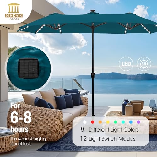 13 ft Patio Umbrella with 120 LED Solar Lights Outdoor Umbrella