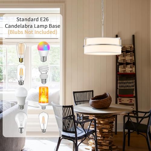 15.7" Modern Drum Chandelier Ceiling Light with White Fabric Shade