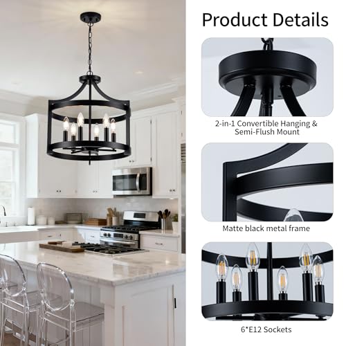 6 Lights Black Farmhouse Chandelier
