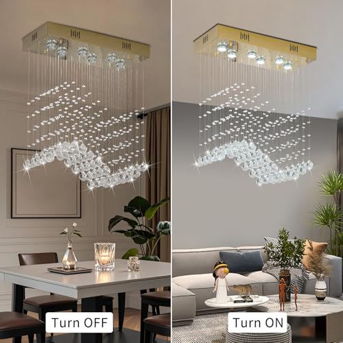 Modern Gold Wave Rectangular Chandelier for Dining Room Over Table