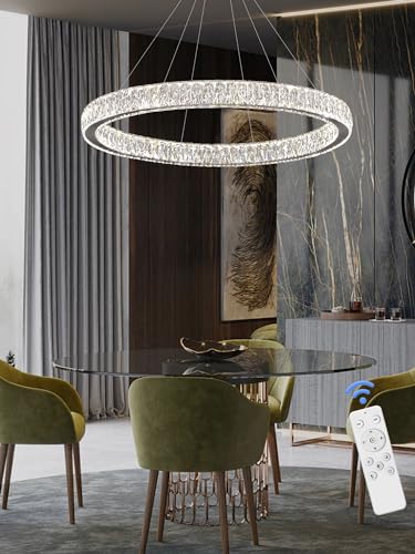 39.4in Large Ring Chandelier Modern LED Crystal Chandelier Chrome Round Crystal Chandeliers for Dining Room Living Room