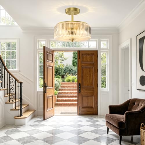 3 Light Semi Flush Mount Ceiling Light (Gold/Clear)