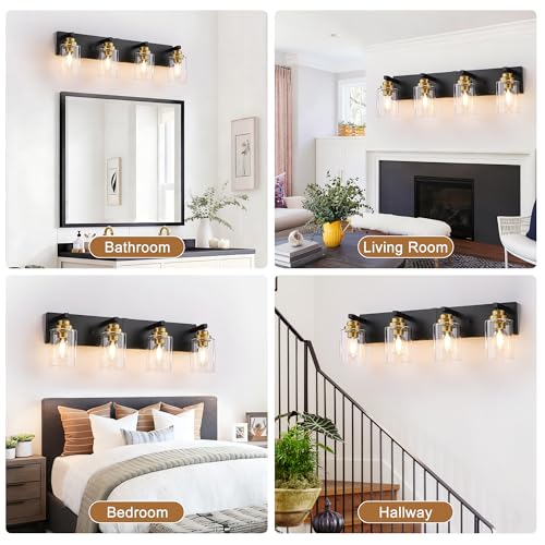 4 Light Black and Gold Bathroom Vanity Light