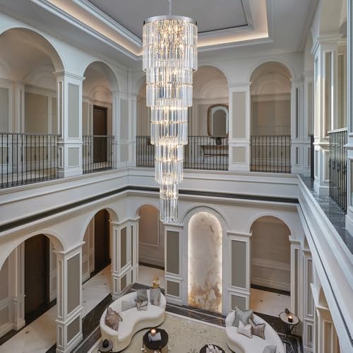 Luxury Modern Long Staircase K9 Chandeliers Silvery Top Design 10