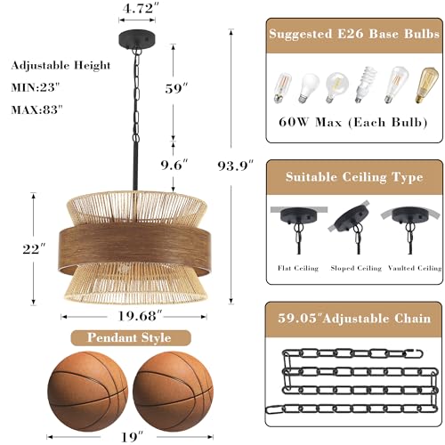 5 Lights Boho Rattan Chandelier