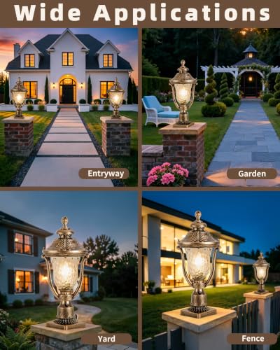 Retro Outdoor Post Light with Dusk to Dawn Sensor 21.5" Large Exterior Waterproof Lamp Brass Pole Lighting Fixture for Garage Garden Patio Pathway Yard Fence Bronze