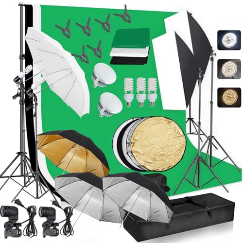 Photography Lighting Kit with 3 Color Backdrops
