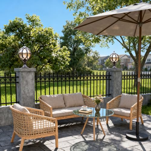 Outdoor Post Light Fixture Hardwired Column Lights with Amber Glass Globe