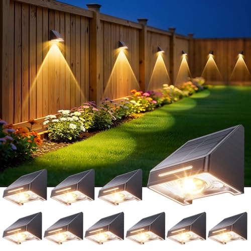 Solar Fence Lights Outdoor Waterproof 10 Pack (10 Count)