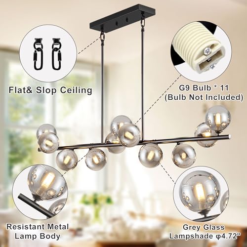 Linear Chandeliers for Dining Room 51.2" Large Sputnik Chandelier Pendant Lights Kitchen Island 11 Lights Dining Room Light Fixture Sputnik Modern Linear Globe Chandelier Black for Farmhouse Kitchen
