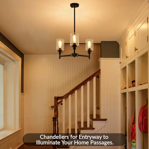 3 Lights Black Chandeliers for Dining Room Light Fixture Over Table 22.4"