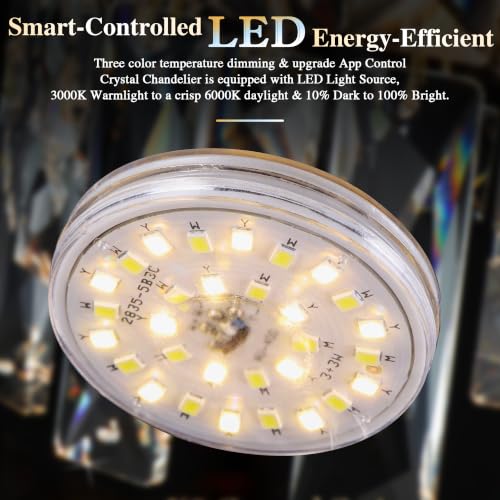 30" Gold Crystal Flush Mount Chandelier Modern LED Ceiling Light Fixture