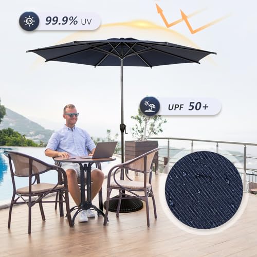 9FT Lyon Outdoor Patio Umbrella Outdoor Table Umbrella with Push Button Tilt and Crank Market Umbrella 8 Sturdy Ribs UV Protection Waterproof for Garden Deck Backyard Pool