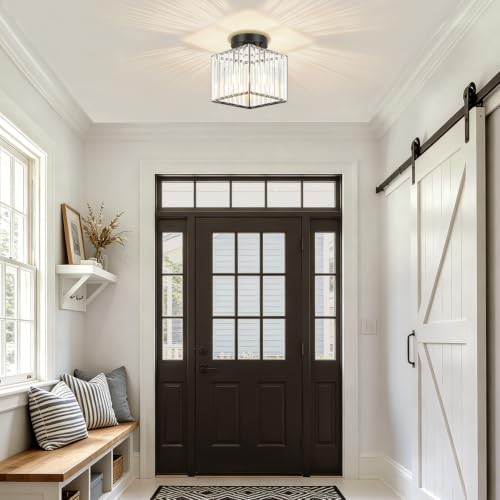Modern Black Ceiling Light Fixture Crystal Hallway Entryway Light Fixtures