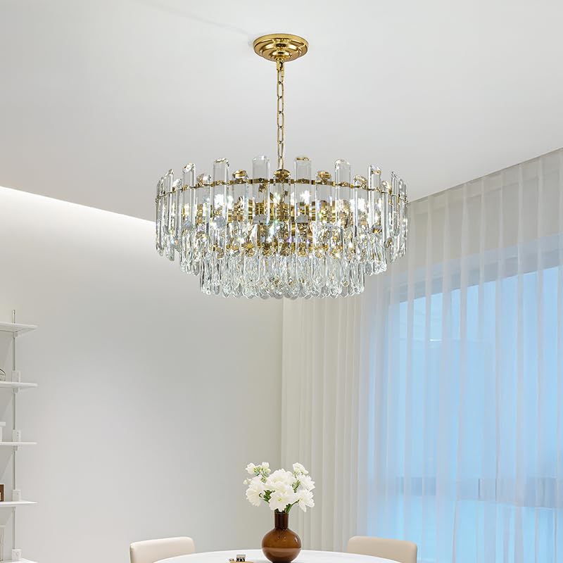23.6" Gold Crystal Chandeliers Fully Transparent Crystal Modern3