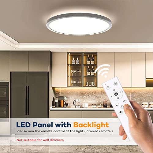 Dimmable LED Flush Mount Ceiling Light Fixture with Remote Control