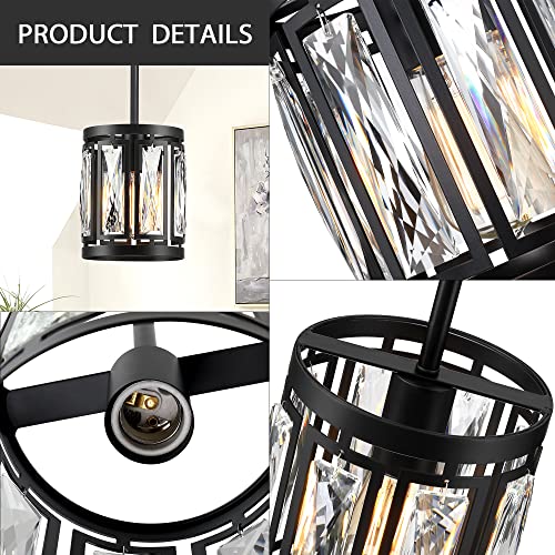 2 Pack Black Pendant Lights for Kitchen Island Mini Crystal Chandelier