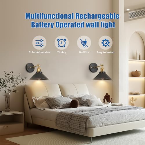 Black & Gold Vintage Rechargeable Battery Operated Wall Sconces (2 Count)