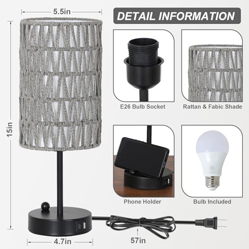 Gray Bedside Lamps Set of 2 (2 Count)