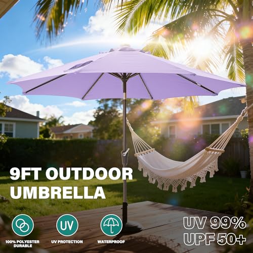 9' Patio Umbrella with solar lights Outdoor Garden Umbrella purple