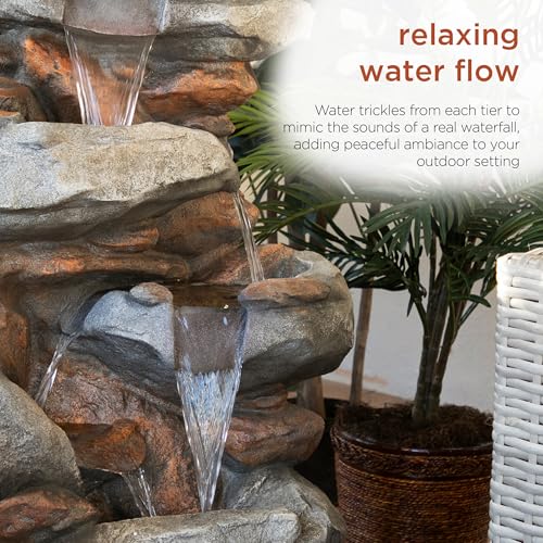 40" 4 Tier Rock Floor Fountain with Cascading Water & White LED Lights