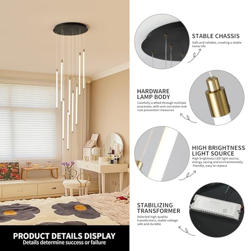 9 Light LED Foyer Chandelier for High Ceilings with Remote